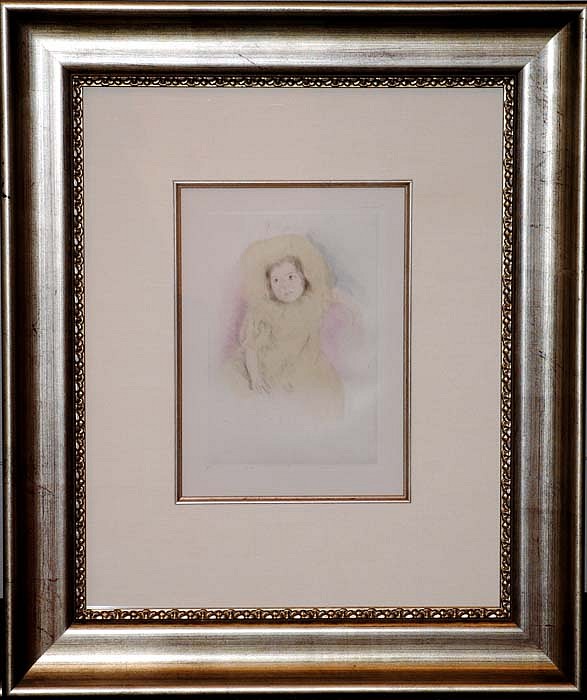 Mary Cassatt, Margot Wearing a Bonnet (No. 1), 1902/1926
Drypoint in Colors, 9 3/16 x 6 1/2 inches
