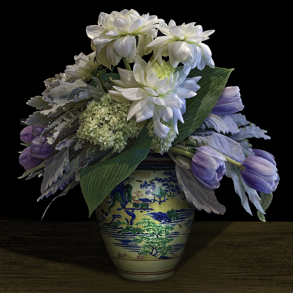 T.M. Glass, Dahlias, Tulips, and Hydrangeas in a Japanese Vessel, 2021
Archival Pigment Print Mounted on Dibond, 52 x 52 in.