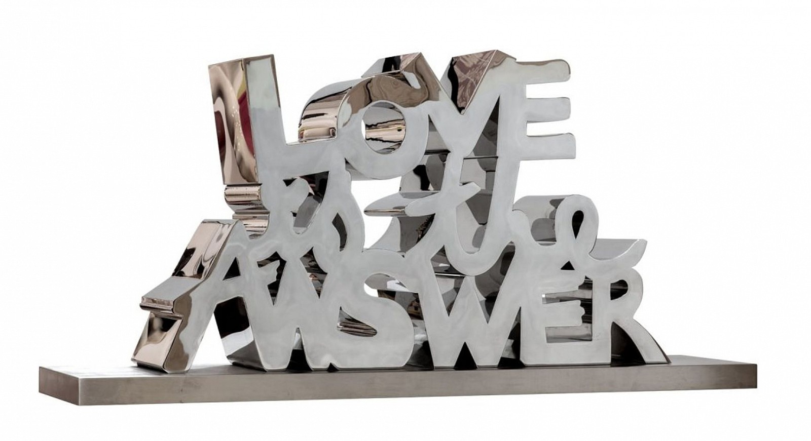 Mr. Brainwash, Love Is the Answer - Chrome Silver, 2023
Polished 316 Marine Grade Stainless Steel Sculpture, 26 x 54 1/4 x 11 3/4 in.