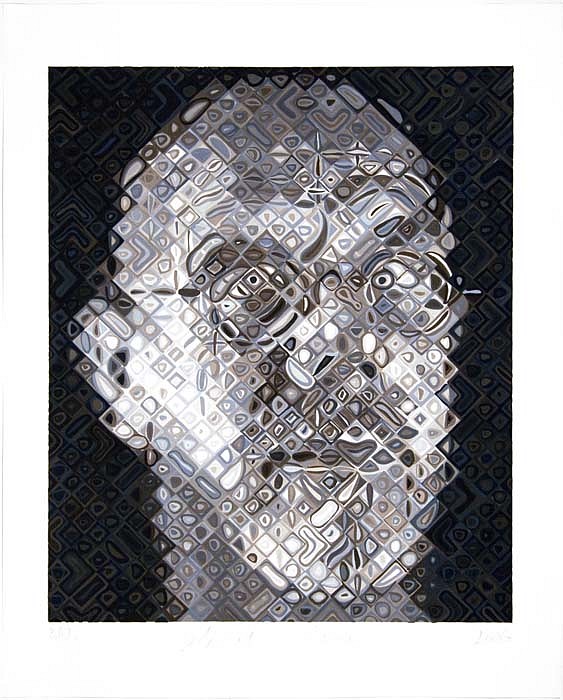 Chuck Close, Self-Portrait Woodcut, 2007
47-Color Handprinted Woodcut in the Ukiyo-e Style with 39 Blocks on Shiramine Paper, 37 x 30 inches