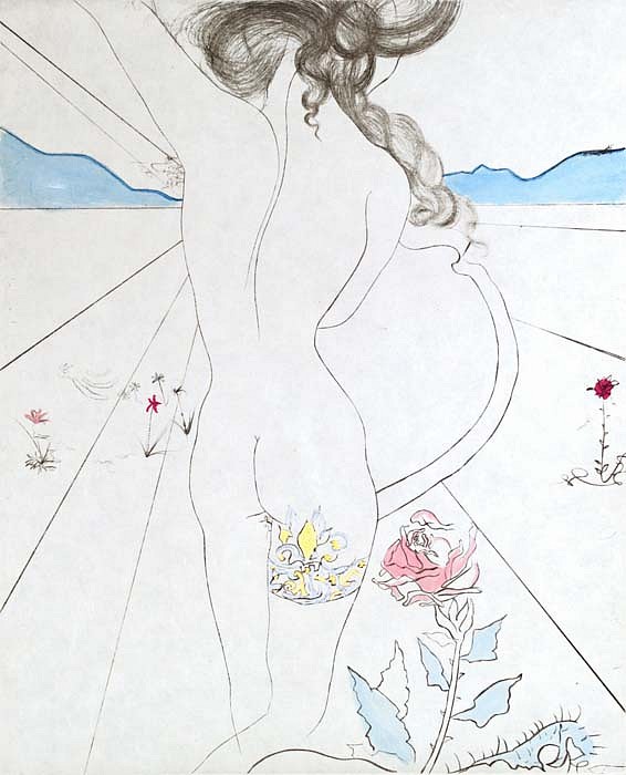 Salvador Dalí, Hippies Suite: Nude with Garter, 1969 - 1970
Etching on Japan, 25 x 20 inches