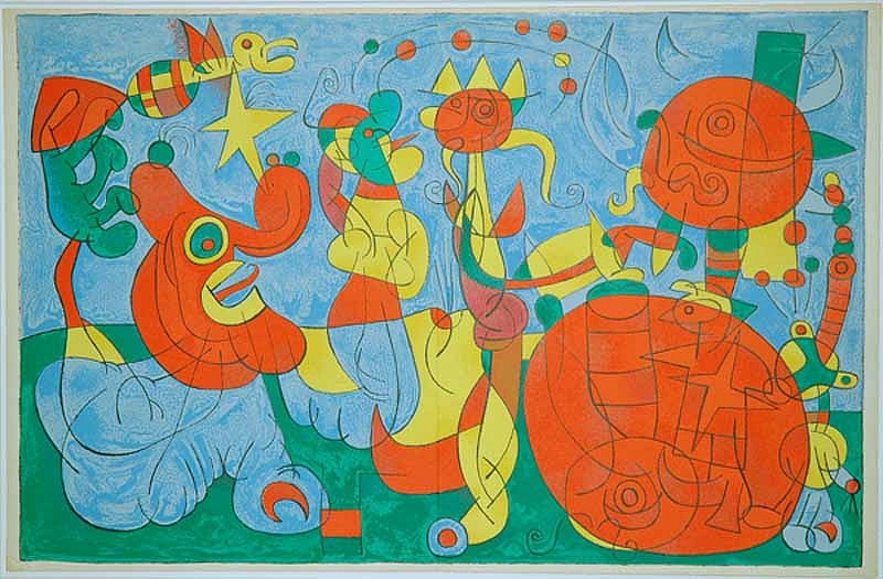 Joan Miró, III. Ubu Roi: Chez le Roi de Pologne, 1966
Lithograph, 16 1/2 x 25 3/8 inches