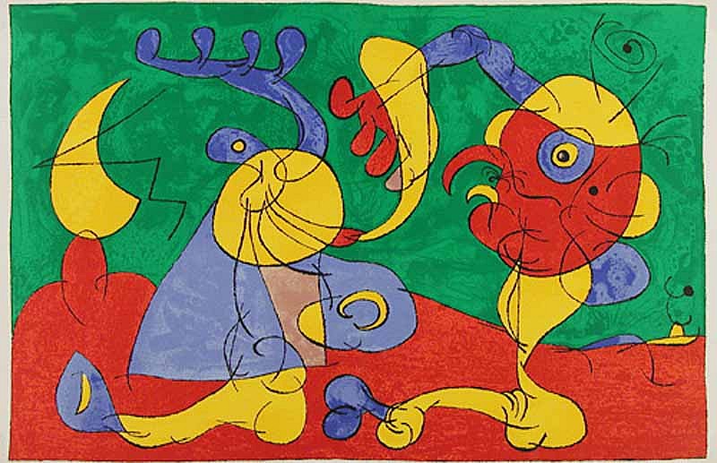 Joan Miró, VII. Ubu Roi: Les Nobles à la Trappe, 1966
Lithograph, 16 1/2 x 25 3/8 inches
