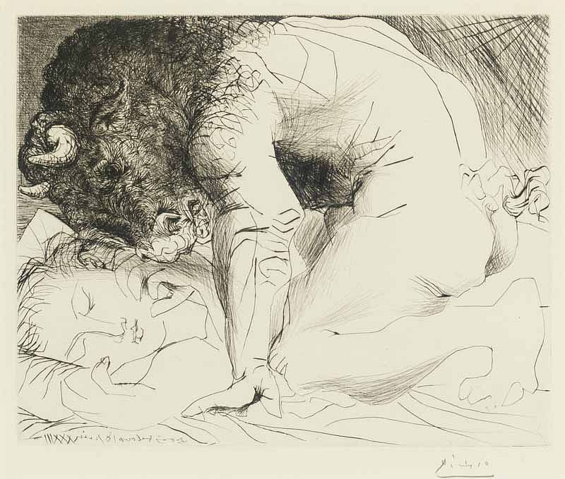 Pablo Picasso, Minotaur Caressant une Dormeuse, Pl. 93 (From La Suite Vollard), 1933
Etching, 11 5/8 x 14 1/4 inches