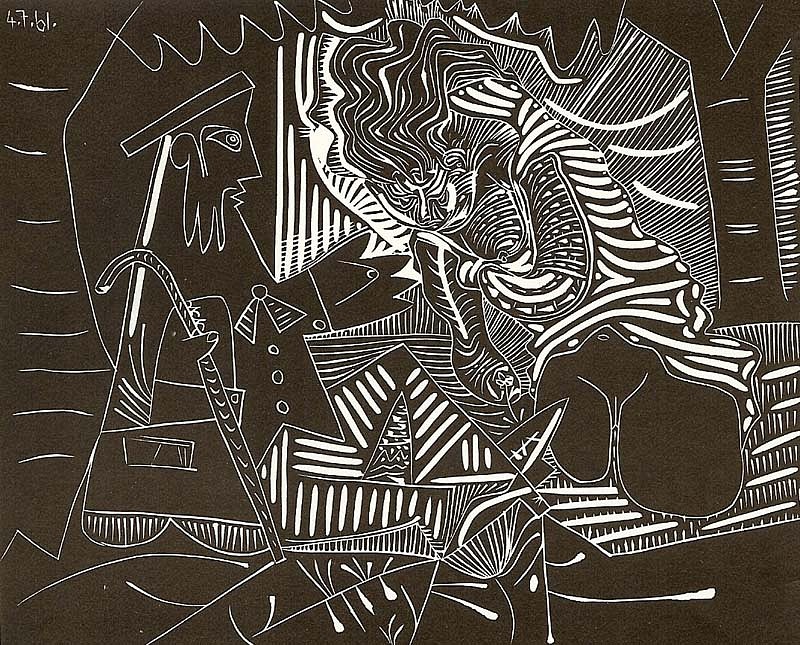 Pablo Picasso, Le Dejeuner sur L'Herbe, 1961
Linocut, 21 1/8 x 25 1/4 inches