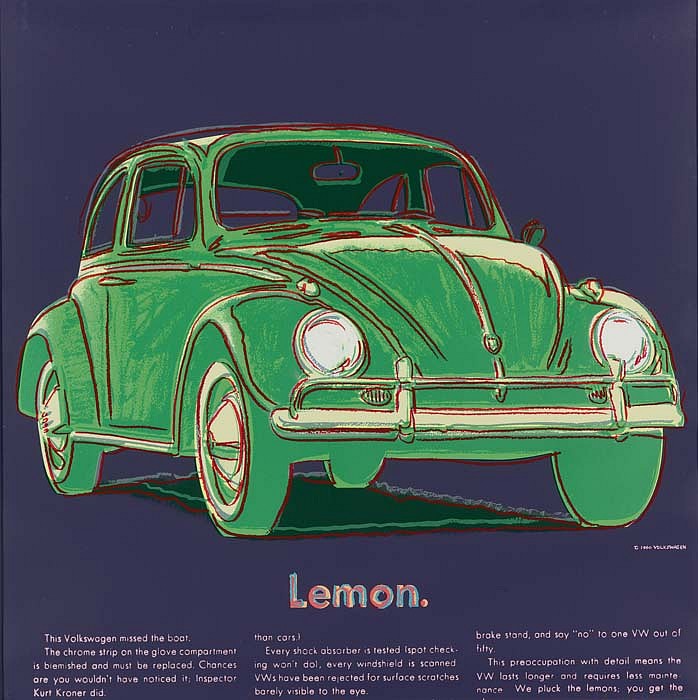 Andy Warhol, Volkswagen, 1985
Screenprint on Lenox Museum Board, 38 x 38 inches