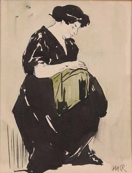 Manuel Robbe, Raccommodage (Mending)
Gouache Painting on Paper, 12 x 9 inches