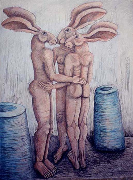 Sophie Ryder, Lady-Hares with Sea Vegetables, 2002
Charcoal and Pastel on Paper, 73 x 69 inches