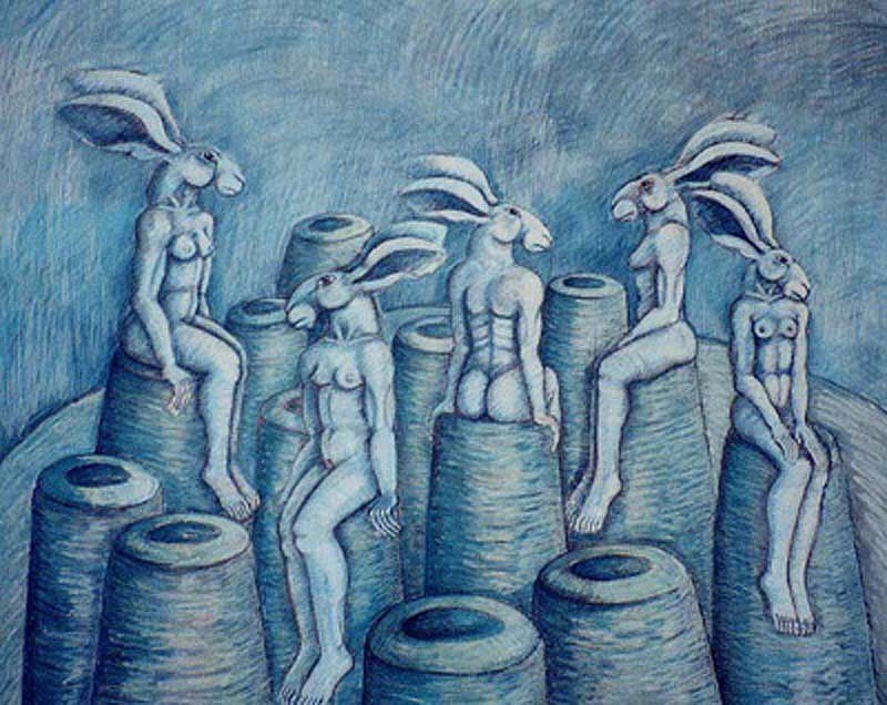 Sophie Ryder, Lady-Hares Underwater, 2002
Charcoal and Pastel on Paper, 69 x 73 inches