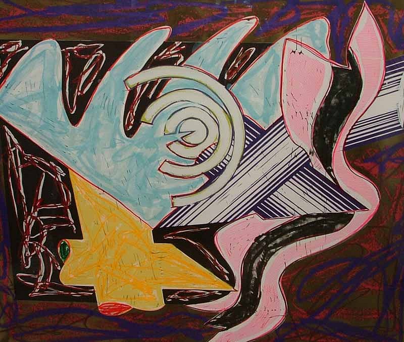 Frank Stella, A Hungry Cat Ate up a Goat, 1984
Silkscreen, Lithograph, Linoleum Block, 57 3/4 x 50 inches