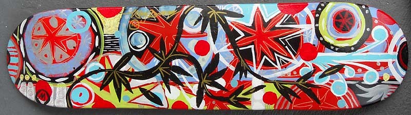 Mark T. Smith, Skate Deck: Jungle, 2010
Acrylic Paint, Paint Pen on Wood, 8 x 32 inches