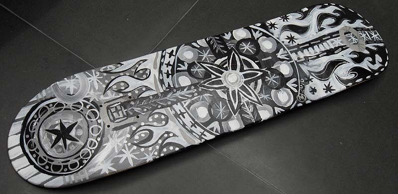 Mark T. Smith, Skate Deck: Design 2, 2010
Acrylic Paint, Paint Pen on Wood, 8 x 32 inches