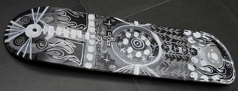 Mark T. Smith, Skate Deck: Design 3, 2010
Acrylic Paint, Paint Pen on Wood, 8 x 32 inches