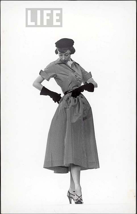 Gjon Mili, Model Dorian Leigh Wearing Pin-Point Taffeta Dress with Full Skirt by Mollie Parnis. Long Black Gloves, ca. 1950
Vintage Silver Gelatin Print (Set of 3), 10 7/8 x 6 7/8 inches