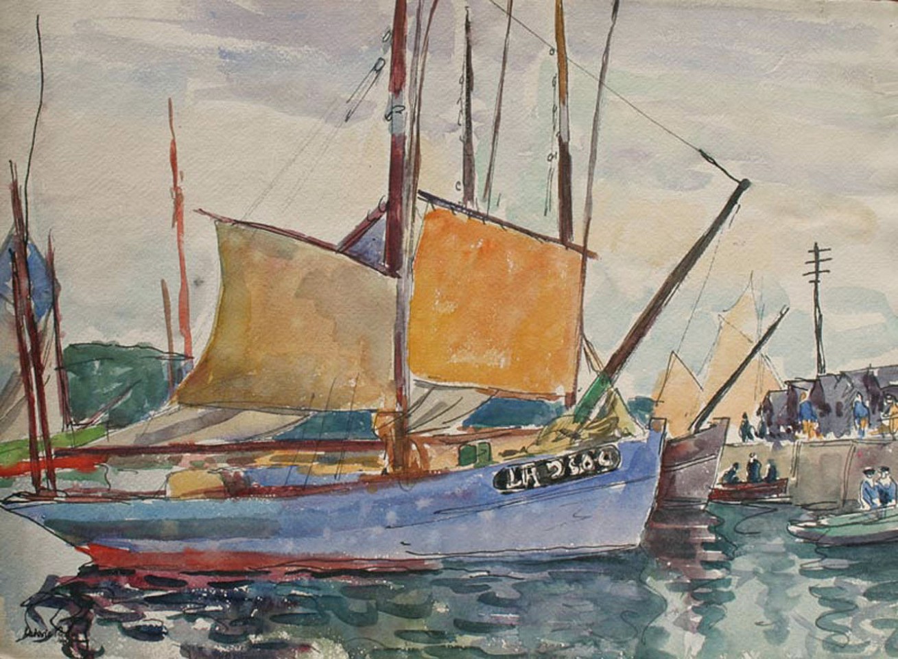 Ludovic-Rodo Pissarro, Bateaux et Pecheurs Bretons, ca. 1903
Watercolor and Ink on Paper, 11 1/8 x 15 1/4 inches