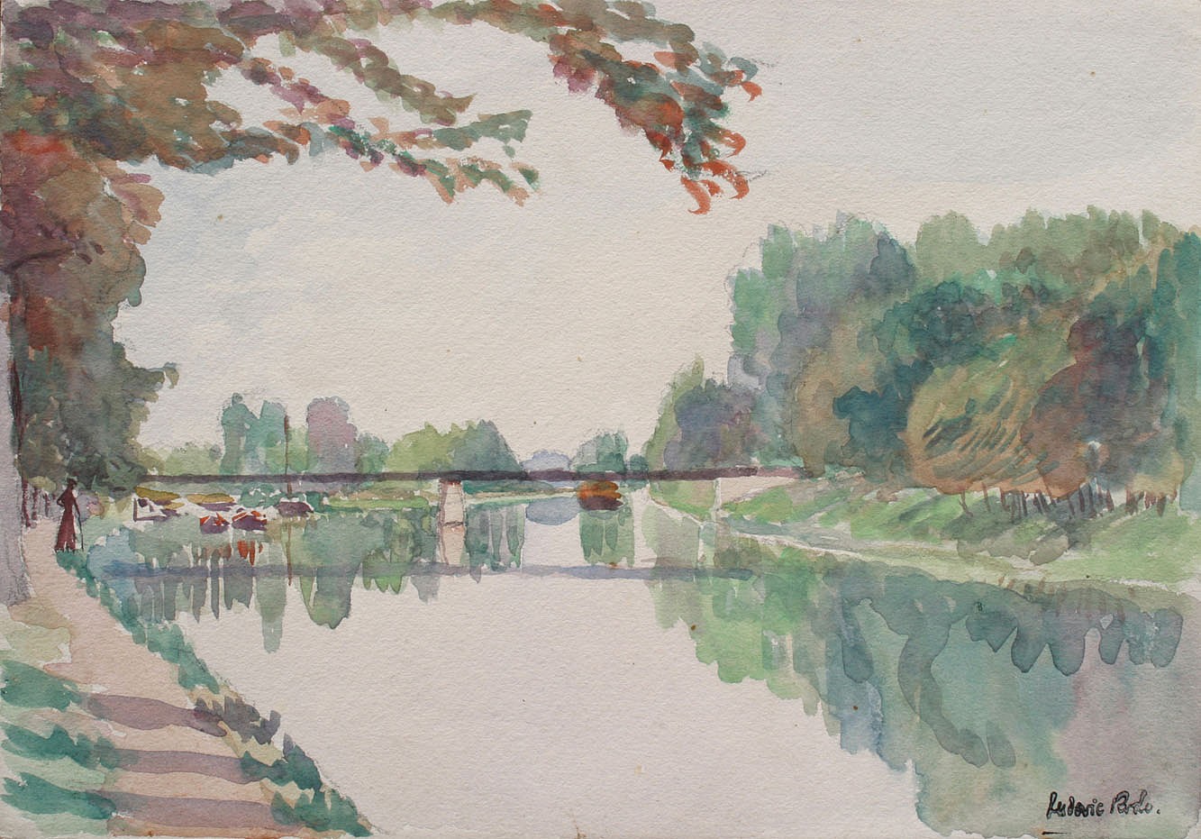Ludovic-Rodo Pissarro, Bord de Riviere, ca. 1900
Original Watercolor, 7 x 10 inches