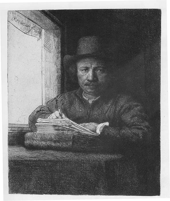 Rembrandt van Rijn, Self-Portrait Drawing at a Window, 1648
Etching, 6 1/4 x 5 1/8 inches