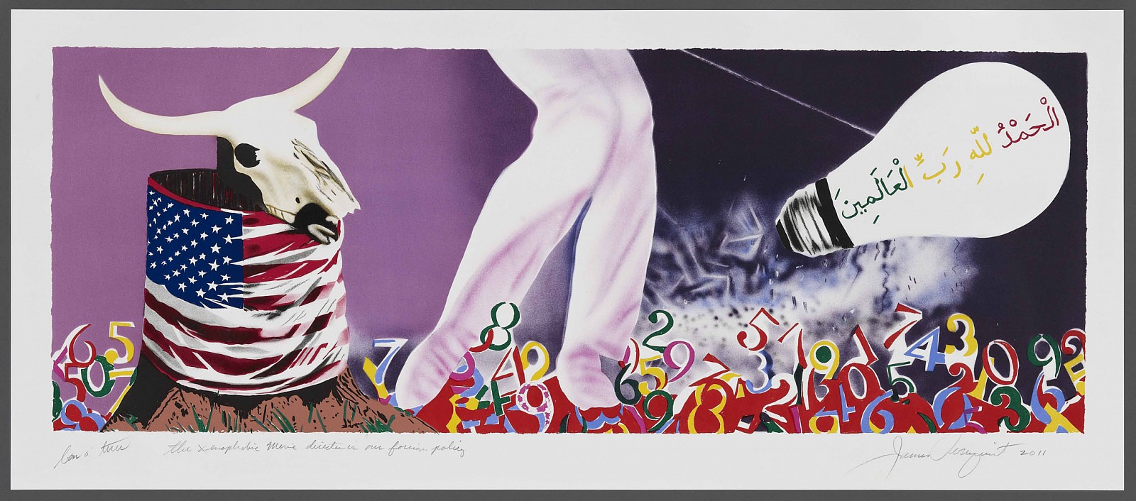 James Rosenquist, The Xenophobic Movie Director or Our Foreign Policy, 2011
15-Color Lithograph, 25 x 58 inches