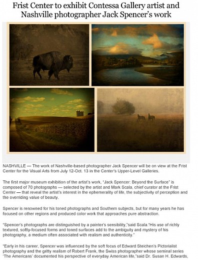 News: Frist Center to exhibit Contessa Gallery artist and Nashville photographer Jack Spencer's work, July  9, 2013 - Contessa Gallery