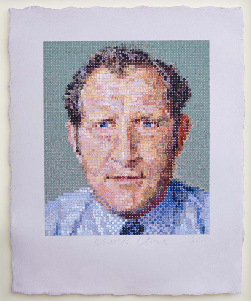 Chuck Close, Nat, 2012
Multiples made using felt stamps to hand apply oil paints on a silkscreen ground, 33 1/2 x 27 1/2 inches