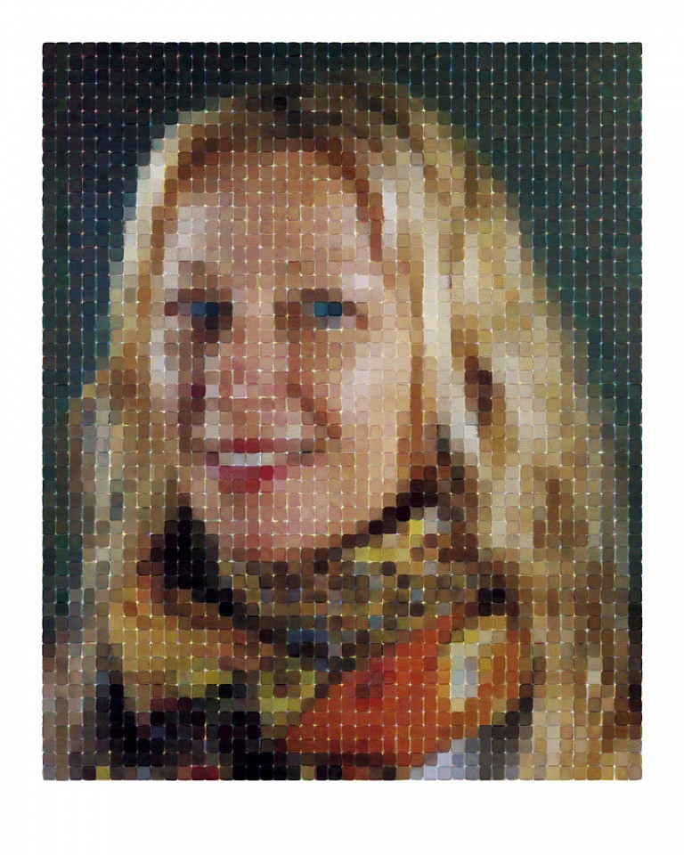 Chuck Close, Cindy (Smile), 2013
Archival Watercolor Pigment Print on HahnemÃ¼hle Rag Paper, 75 x 60 inches
