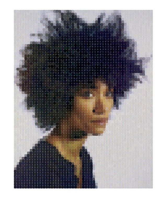 Chuck Close, Sienna (3/4 View), 2013
Archival Watercolor Pigment Print on HahnemÃ¼hle Rag Paper, 75 x 60 inches
