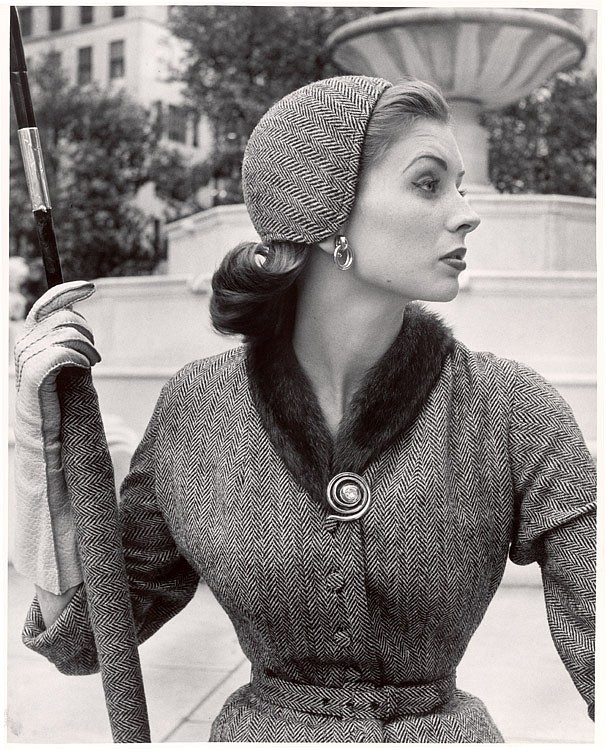 Nina Leen, Lady with Herring Bone Umbrella, 1951
Vintage Silver Gelatin Print, 11 1/4 x 14 inches