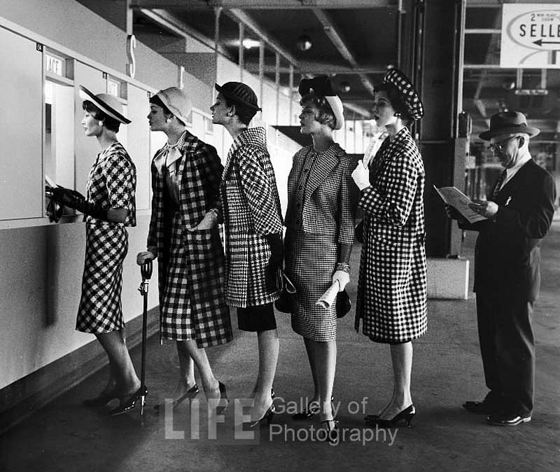 Nina Leen, Race Track Fashions at Roosevelt Raceway Window, New York, 1958
Vintage Silver Gelatin Print, 12 3/8 x 10 1/2 inches