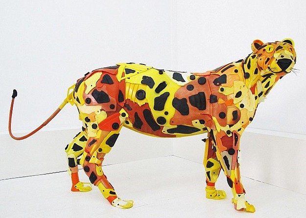 Gilles Cenazandotti ,   Leopard  ,  2016     32 x 16 x 62 inches     Sculpture with Objects Lost and Found from the Sea