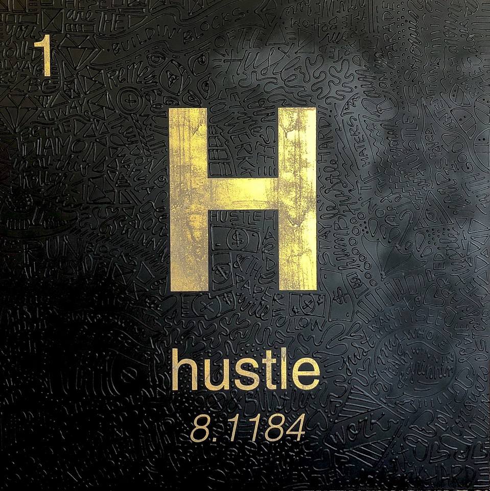 Cayla Birk., Periodic Table of Relevance Series: HUSTLE, 2018
48 x 48 inches