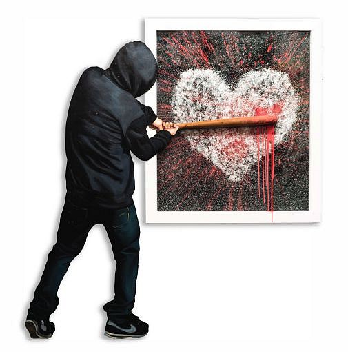 Hijack, Beating Heart, 2021
Acrylic, Oil, and Spray Paint on Woodcut and Glass, 72 x 68 in.