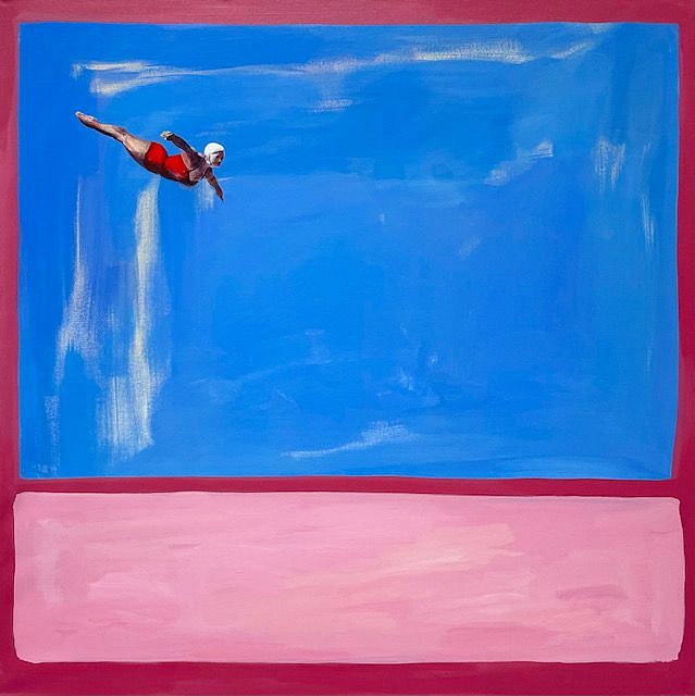 Adi Oren, Blue, Pink, and Red Diver, 2022
Acrylic on Canvas, 48 x 48 in.