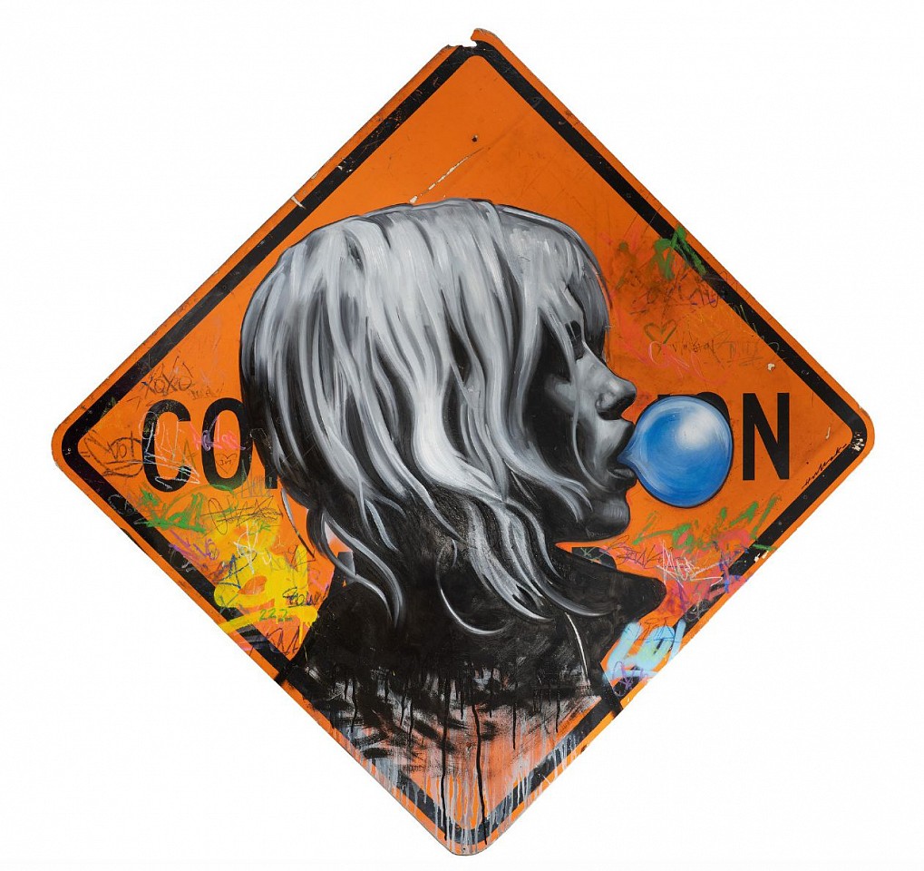 Hijack, Bubble Gum Girl, 2022
Acrylic, Oil, and Spray Paint on Street Sign, 64 1/2 x 64 1/2 in.