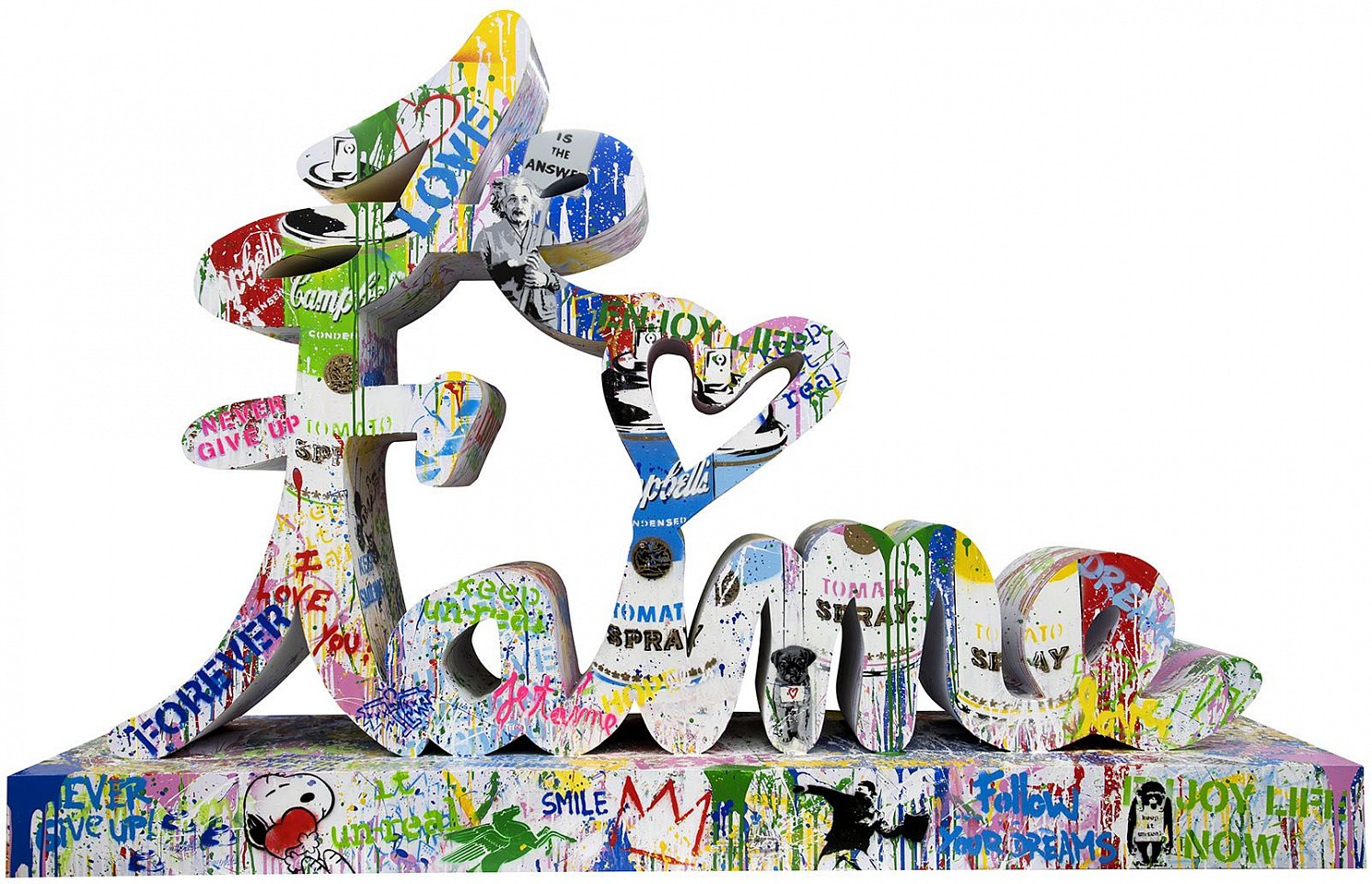 Mr. Brainwash, Je T'aime, 2022
Stencil and Mixed Media on Steel Sculpture, 53 x 80 x 20 in.