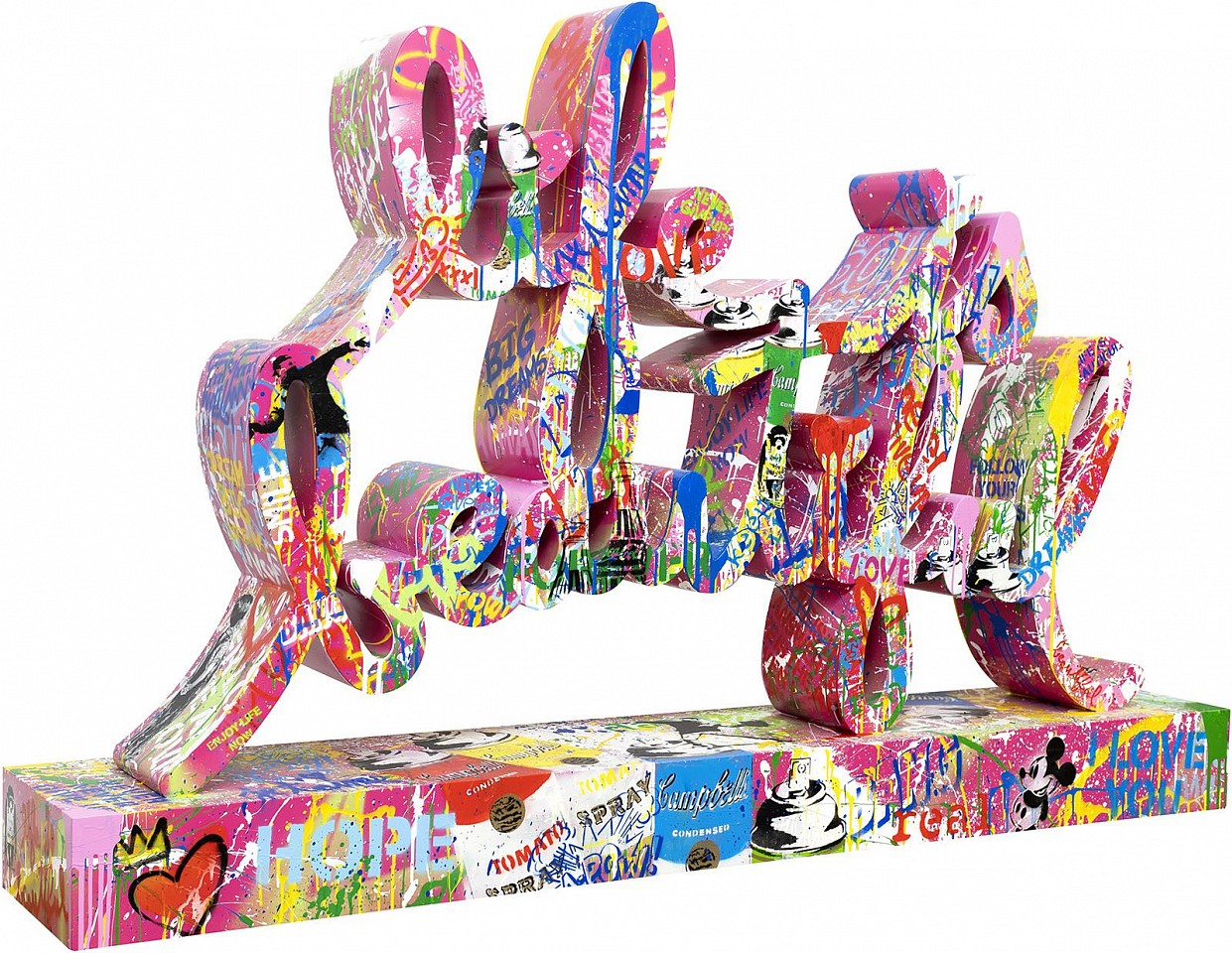 Mr. Brainwash, Life Is Beautiful, 2022
Stencil and Mixed Media on Steel Sculpture, 44 x 70 x 12 in.