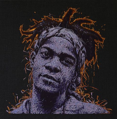 Alexi Torres, Basquiat on Black, 2022
Black Thread on Black Burlap, 30 x 30 in.