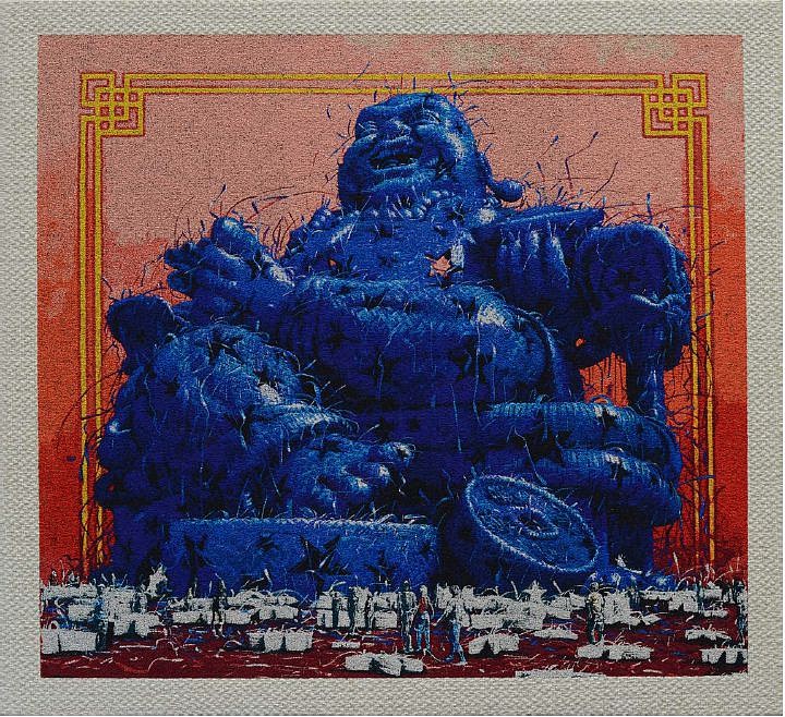 Alexi Torres, Blue Buddha, 2021
Thread on Tweed, 28 1/2 x 31 in.