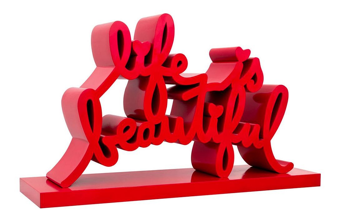 Mr. Brainwash, Life Is Beautiful - Red, 2023
Painted 316 Marine Grade Stainless Steel Sculpture, 73 x 126 x 21 3/4 in.