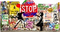 Mr. Brainwash, Pop Wall
2023, Stencil and Mixed Media on Street Signs, Wood, Cement and Brick Panel