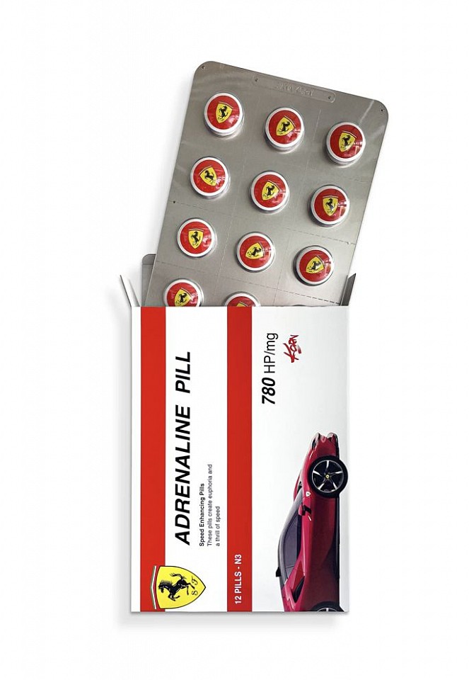 Diana Korn, Adrenalin Pill - Ferrari, 2025
Mixed Media Wall Sculpture, 63 x 24 1/4 x 5 9/10 in.