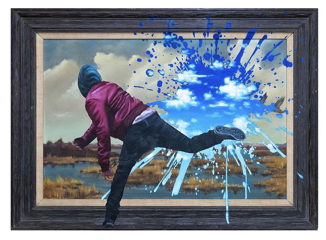 Hijack, Love Riot, 2024
Original Acrylic, Oil, and Spray Paint on Woodcut, 32 x 44 1/2 in.