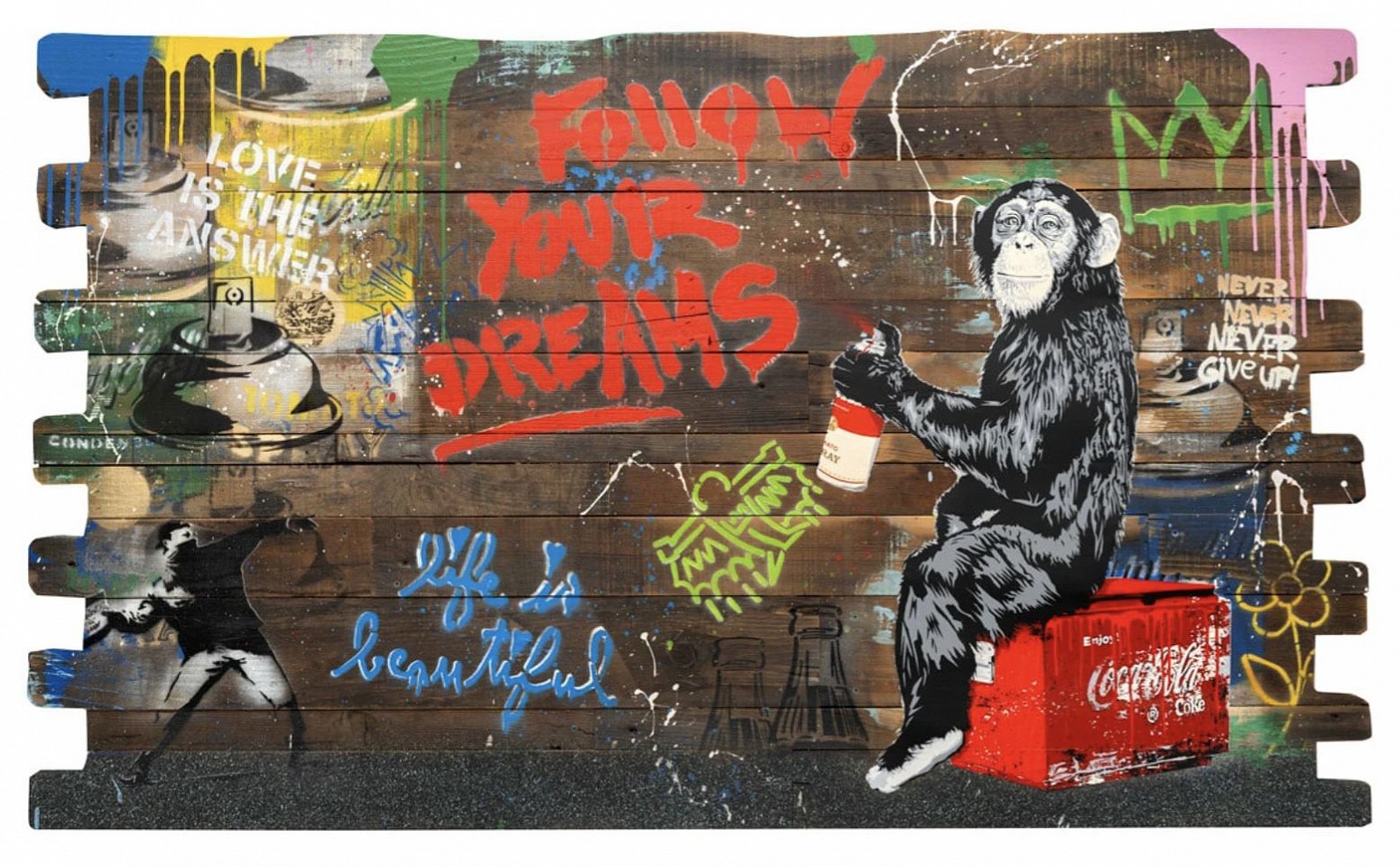 Mr. Brainwash, Everyday Life, 2024
Original Silkscreen and Mixed Media on Wood Panels, 36 3/4 x 61 in.