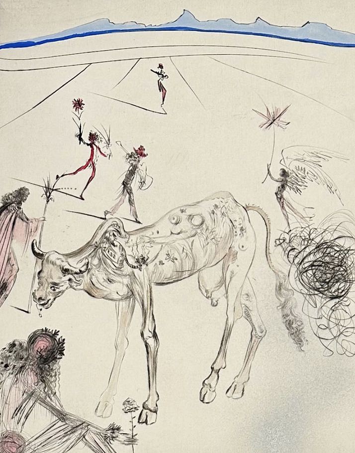 Salvador Dali, Les Hippies: The Sacred Cow, 1969
Hand Colored Copper Etching on Japon