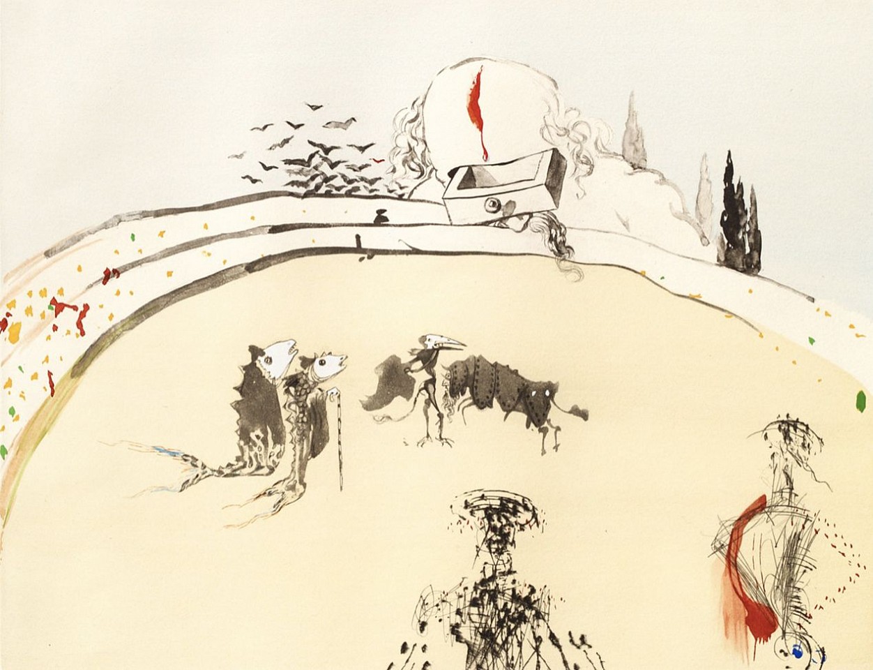 Salvador Dali, Surrealistic Suite: Bullfight With Drawer, 1967
Hand Colored Copper Etching on Arches, 20 x 26 in.
