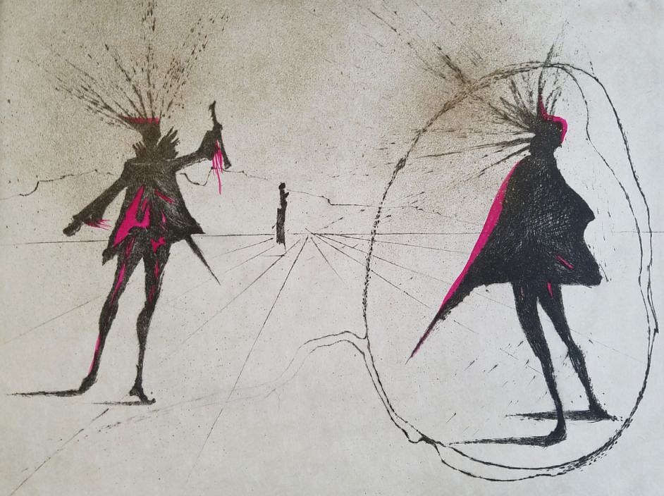 Salvador Dali, Individual: Salut A Mephisto, 1967
Hand Colored Copper Etching on Japon, 15 x 11 in.