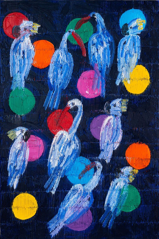 Hunt Slonem, Orbit Red Hornbills, 2024
Original Oil on Canvas, 60 x 40 in.