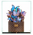 Roman Feral, LOUIS VUITTON BOITE CHAPEAU
2024, Original Vintage 70’s, Louis Vuitton Hatbox, Preserved Rare Natural Butterflies, Glass and Mirror Display, 24K Gold Engraved Signature Plate