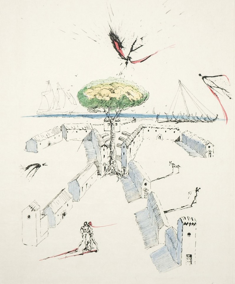 Salvador Dali, Apollinaire The Beach at Sete, 1969
Hand Colored Copper Etching on Japon, 15 x 11 in.