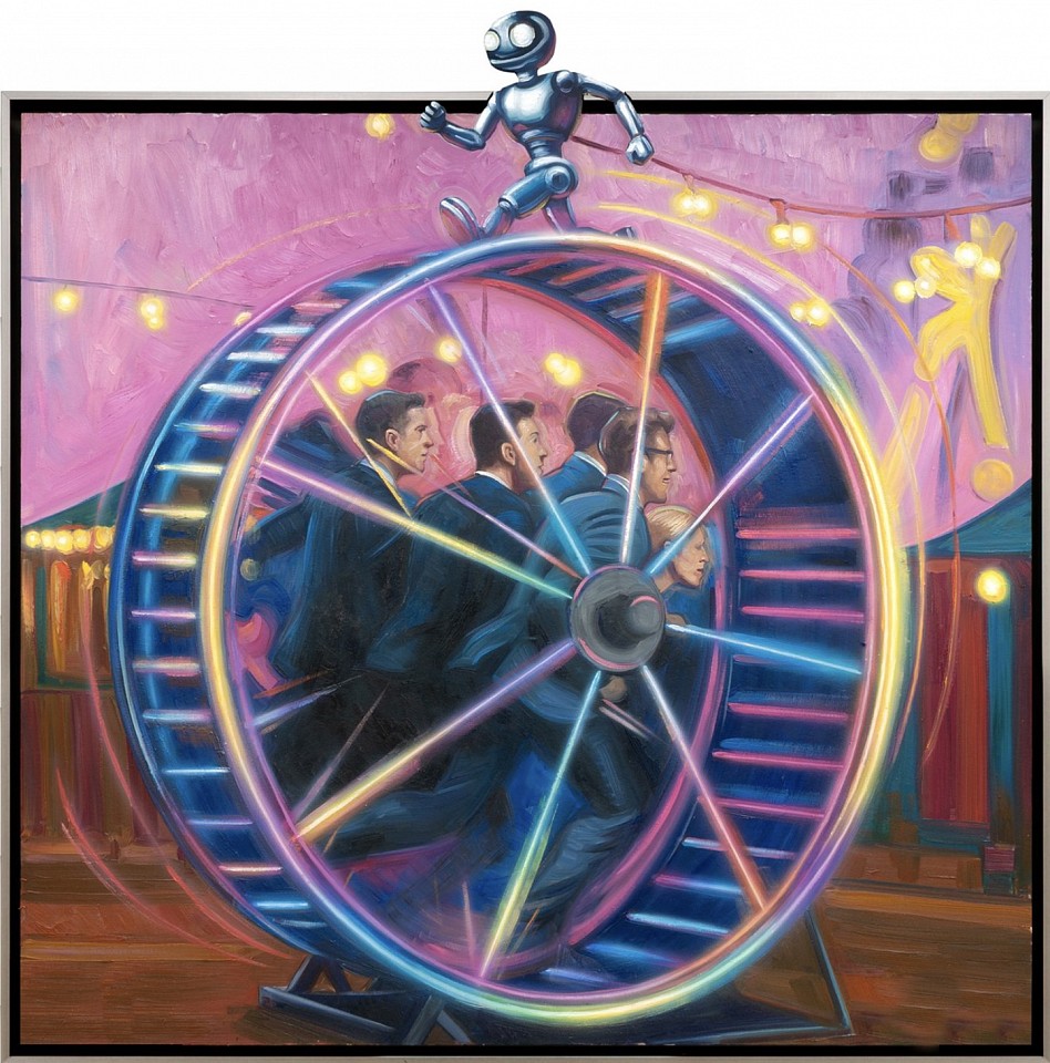 Hijack, Rat Race, 2025
Acrylic, Oil, and Spray Paint on Woodcut, 47 1/2 x 48 in.