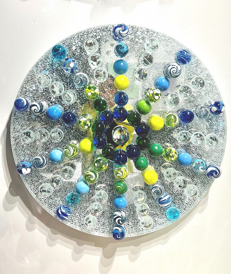 Abby Modell, Starburst Tranquility (Blue/Green), 2026
Crackle and silver mirror, hand-blown glass, framed mirror, 30 x 30 in.
